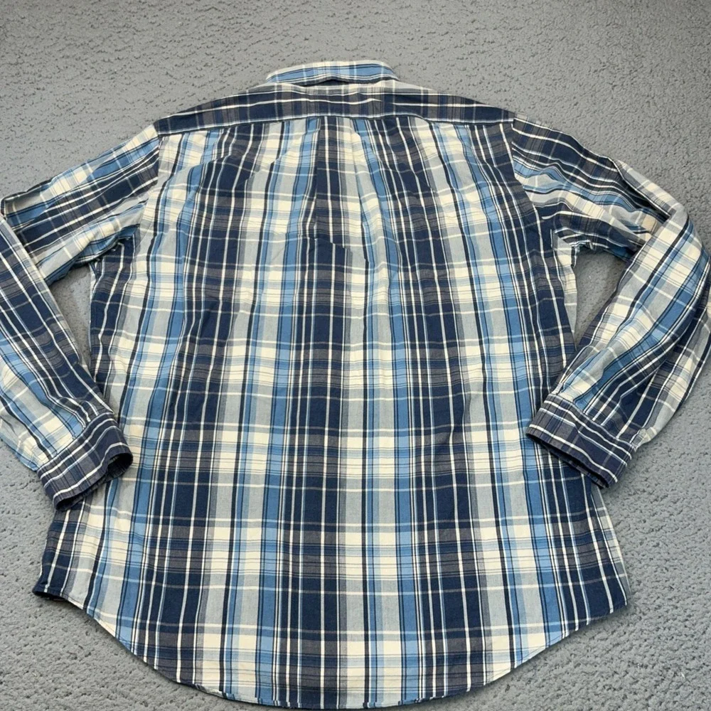 Ralph Lauren Button Down Mens Large Blue Plaid Custom Fit Long Sleeve Pony Logo